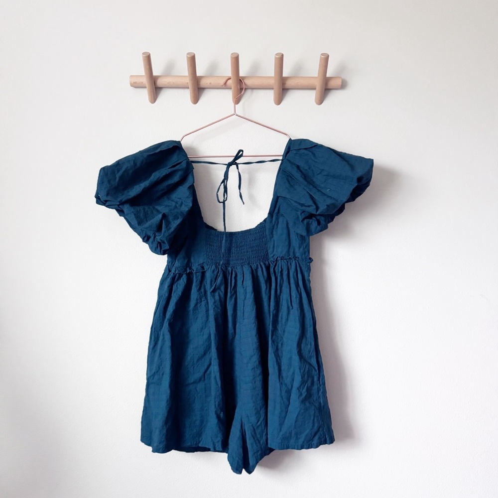 Pilcro Puff Sleeve Dark Teal Romper - Picture 11 of 14